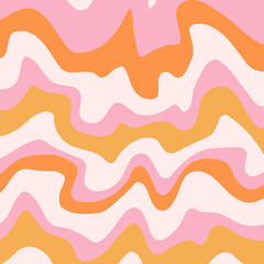 Groovy hippie retro background. Waves, swirl, twirl lines pattern. Twisted and distorted vector texture in a trendy retro psychedelic style. Y2k aesthetic print for textile, wrapping paper