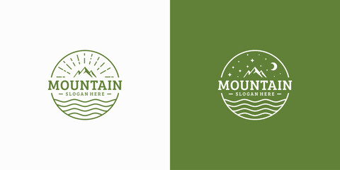Vintage vector mountain landscape logo design