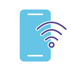 Smartphone with wi fi sign. Internet connection, wireless, modern technologies, high data transfer speed, surf, network, user, phone, device, connected. Colorful icon on white background