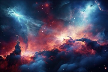 Fototapeta premium Galaxy deep space with swirling nebulae and distant star clusters creating a mesmerizing cosmic panorama.