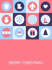 Merry Christmas geometric mosaic template. Abstract Christmas geometric pattern. Vector background of geometry ornament with Xmas holiday mosaic. Merry Christmas and Happy New Year greeting card