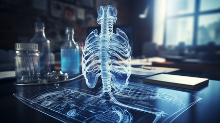 3d rendering x-ray image of human spine over medical background - obrazy, fototapety, plakaty