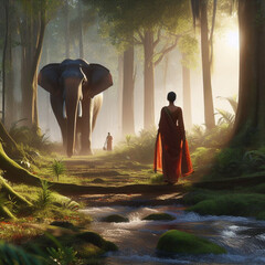 kobieta i słoń