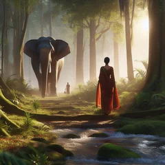 Tuinposter kobieta i słoń © marekka
