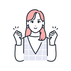 ガッツポーズをするおしゃれな若い女性のシンプルなベクターイラスト素材