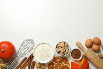 The ingredients are laid out on the table for preparing autumn pastries.