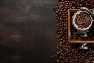 Timeless Aroma: Vintage Grinder and Coffee Beans Flat Lay