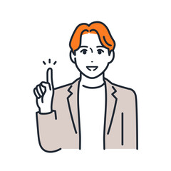 指差しで説明をするカジュアルスーツを着た若い男性のシンプルなベクターイラスト素材