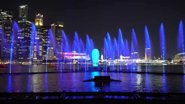A Light and Water Show in Singapore Marina Bay 