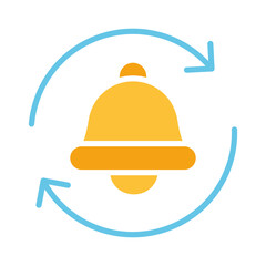 Fototapeta premium Bell with circular arrows. Message, notification sound, ringtone, call, melody, reminder, alarm, signal, silent mode, settings, adjust, ring, incoming. Colorful icon on white background