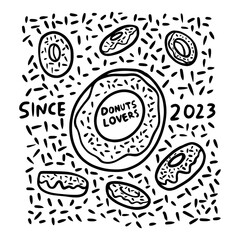 Handdrawn illustration doodles style donuts lover theme for background social media design