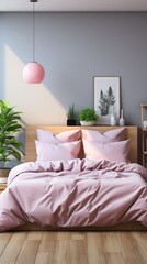 Cozy bedroom minimalism soft pink home interior