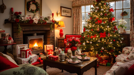 room decorated for Christmas with vintage 
