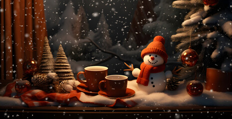 Snowmen, coffee and christmas trees, Christmas style