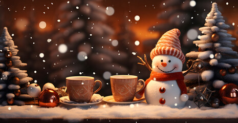 Snowmen, coffee and christmas trees, Christmas style