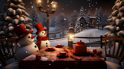 Snowmen, coffee and christmas trees, Christmas style