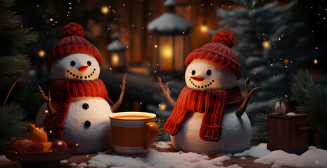 Snowmen, coffee and christmas trees, Christmas style