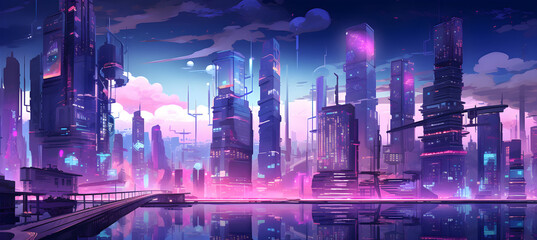 city lights,  A Cyberpunk Cityscape Illustration.