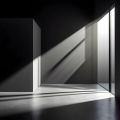 Black Wall and Smooth Floor with Window Shadow and Sun Glare