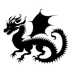 Black silhouette of a dragon on a white background. Vector illustration. Chinese New Year of a Dragon.