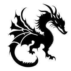 Black silhouette of a dragon on a white background. Vector illustration. Chinese New Year of a Dragon.