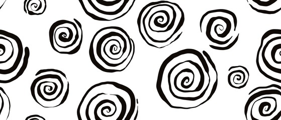 Seamless abstract textured pattern. Simple background black, white texture. Digital brush strokes background. Circles, lines. Design for textile fabrics, wrapping paper, background, wallpaper, cover.