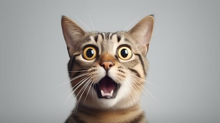 Obraz premium Surprised Cat with Big Eyes Isolated on the Minimalist Background 