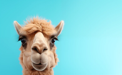 Obraz premium Camel head peeking over pastel bright background.