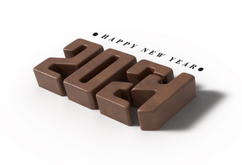 2024 Happy New Year 3d Chocolate Lettering Illustration.