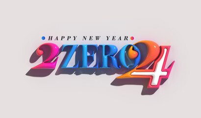 2024 Happy New Year 3d Lettering Illustration.