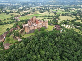 Fototapeta premium Chateau de Castelnau-Bretenoux France high angle drone,aerial
