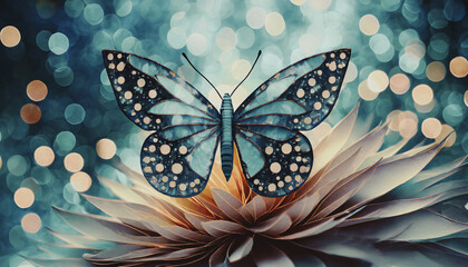 illustrazione di farfalla e di fiore su sfondo di aloni luminosi