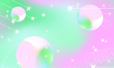 Beautiful Iridescent Pastel Gradient banner with geometric element design Small geometric shapes, circles, stars, diamonds, rings, spots. Perfect for backgrounds, presentations, banners, templates.