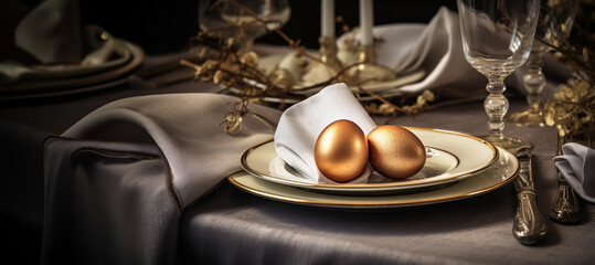 Easter table setting with copy space