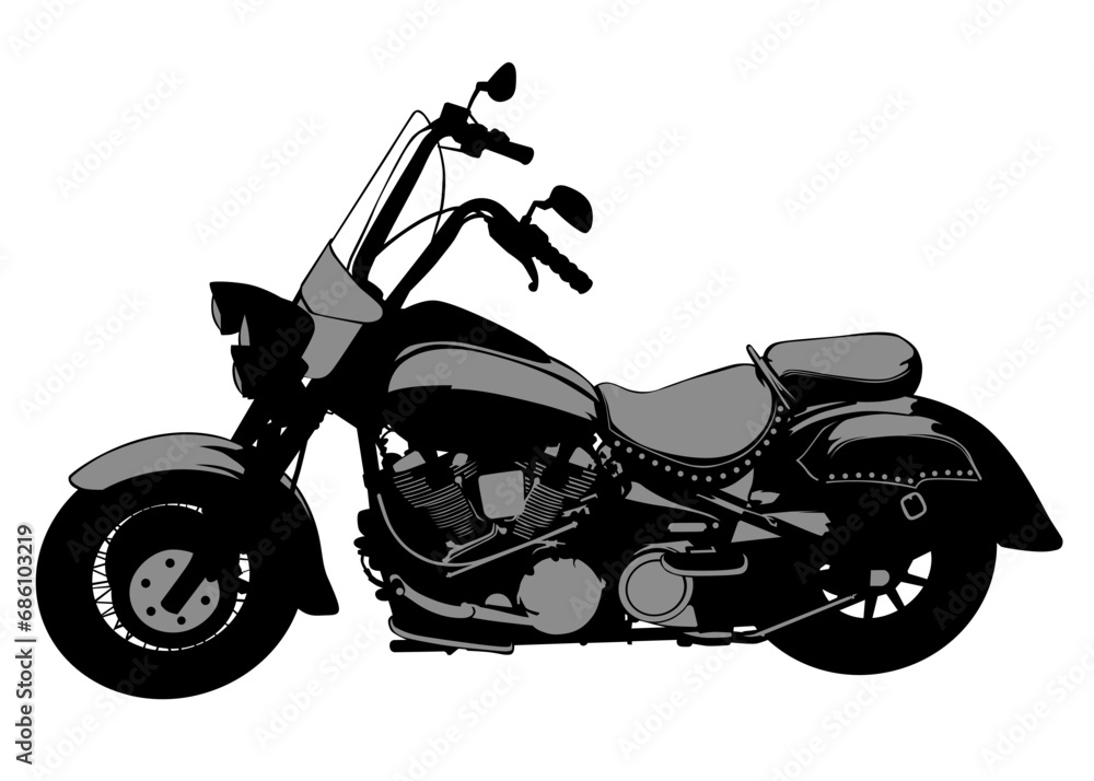 Fototapete Old big bike and man white background