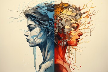 A Kaleidoscope of the Mind: A Vibrant Depiction of Split Personality Disorder - obrazy, fototapety, plakaty