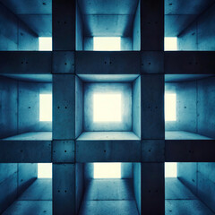 Cement panel ceiling blocks with light and shadow effect, architectural detail, generative ai illustration