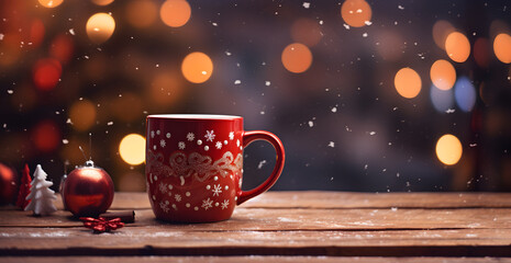 Hot mug and gingerbread Christmas style, wallpaper