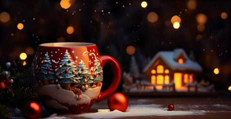 Hot mug and gingerbread Christmas style, wallpaper