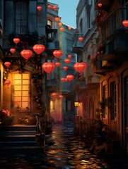 Fototapeta premium Valentines Day digital backdrop, romantic city, love couple