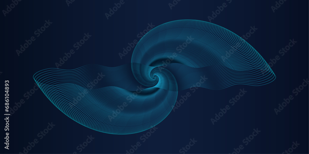 Aufkleber Abstract wavy dynamic blue light lines circle swirl round curve shape isolated on black background in concept of artificial intelligence, ecological 