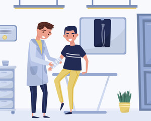 Woman Doctor with Patient Have Hospital Appointment Vector Illustration