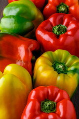 Colorful bell peppers.Close up of assorted red and yellow bell peppers(bell pepper,capcicum). Also known as Sweet pepper, Pepper or Capsicum.top view