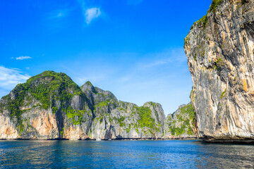 Beautiful tropical landscape of the Maya Bay in the Phi Phi Islands in Thailand