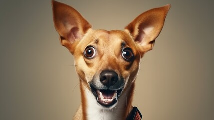 Surprised Dog with Big Eyes Isolated on the Minimalist Background
