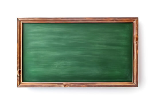 blank green chalkboard on a white background, education and commercial concept, text space.
