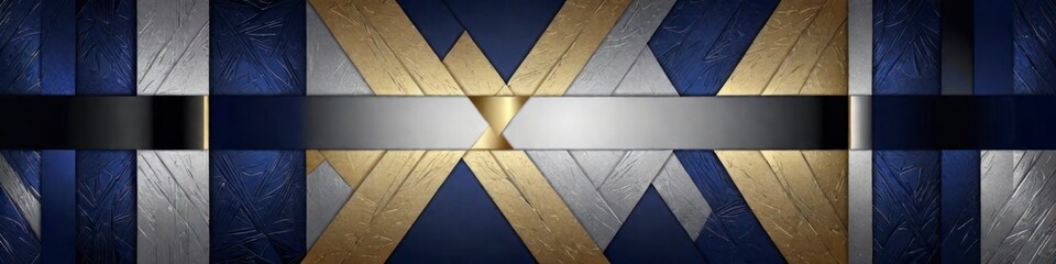 Abstract banner geometric background of gold, silver and blue stripes, background for design, place to insert text