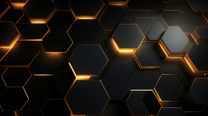 Abstract gold and black geometric hexagon background