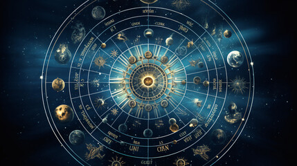 Zodiac signs inside of horoscope circle