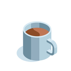 isometric cup with coffee or tea, in color on a white background, lunch break or rest time